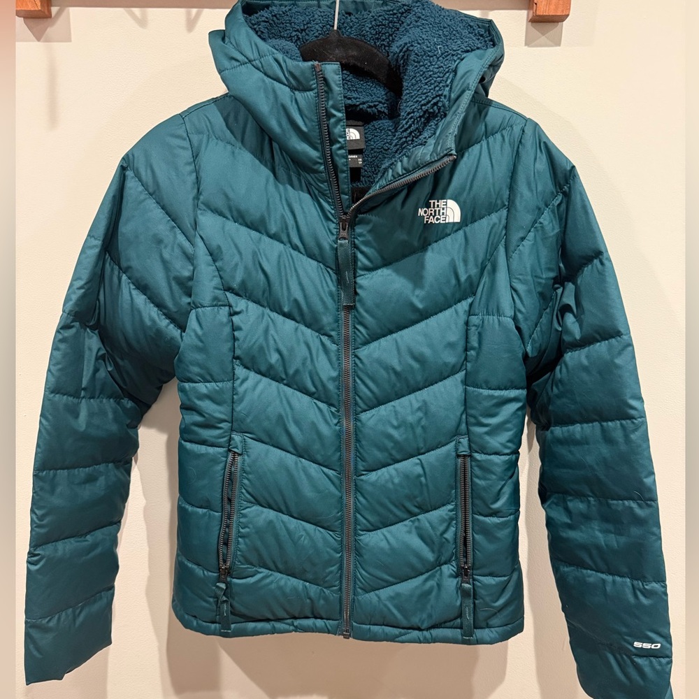 The North Face 550 Down Womens Teal Zip Up Puffer Jacket Sz XS